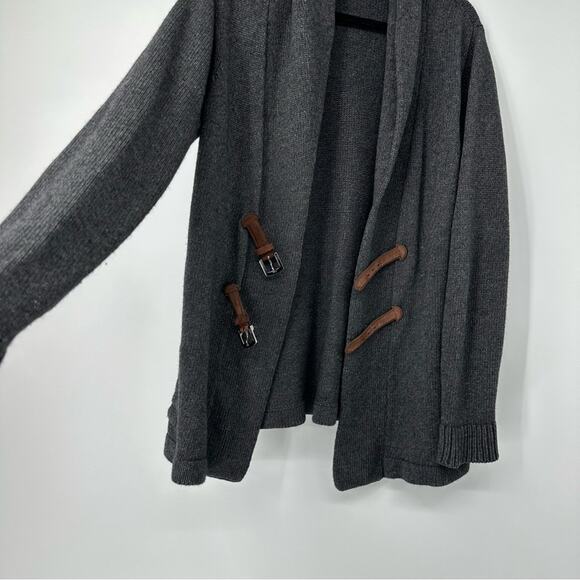 SALE!!! Bluemarine Grey Woll Cardigan Sweater with Leather Details Size L - Picture 9 of 9